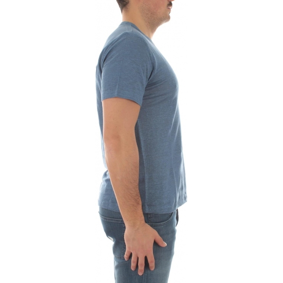 SUN 68 t-Shirt Linen Solid Girocollo da Uomo Avio