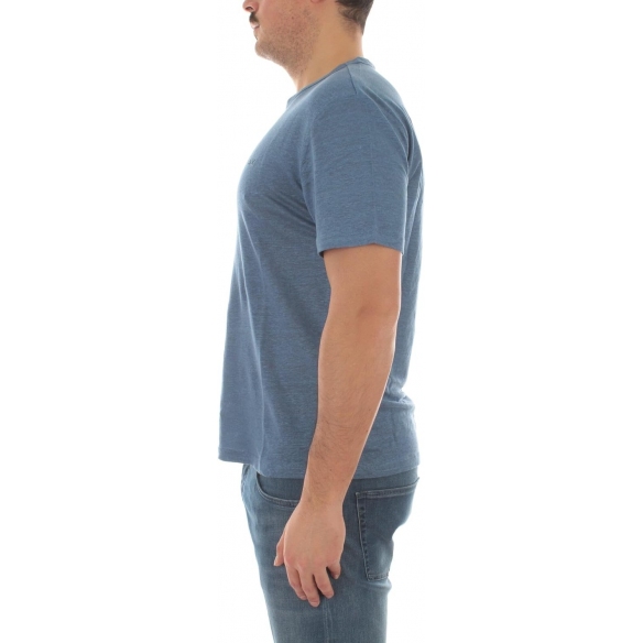 SUN 68 t-Shirt Linen Solid Girocollo da Uomo Avio