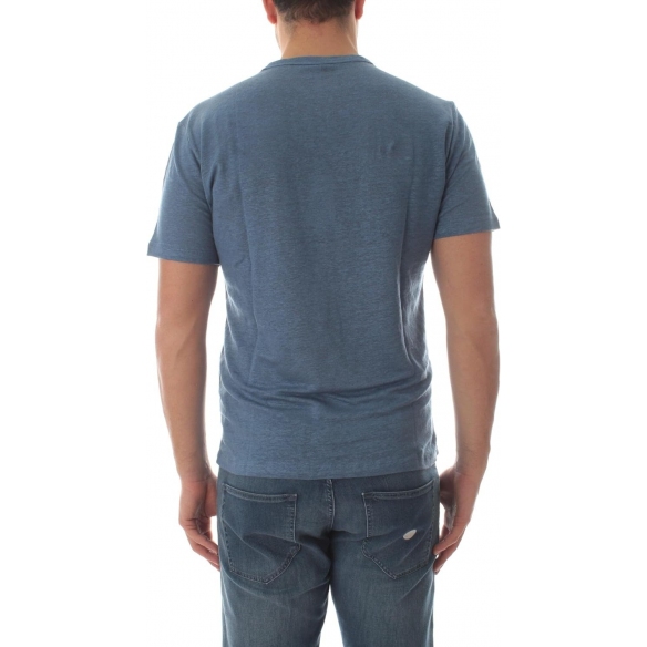 SUN 68 t-Shirt Linen Solid Girocollo da Uomo Avio
