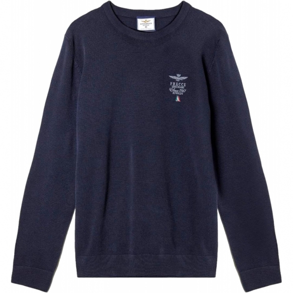Aeronautica Militare Maglia Girocollo Frecce Tricolori in Cotone Punto Riso (Sag
