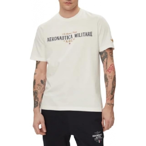 Aeronautica Militare T-Shirt Girocollo con Dettagli in Ecopelle