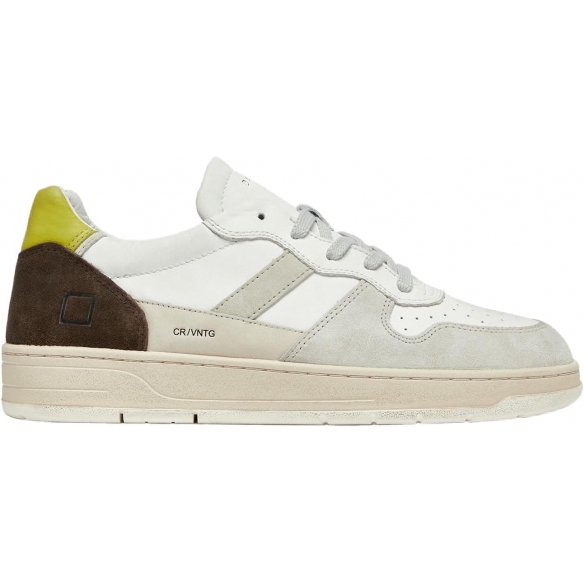 D.A.T.E. Sneaker Uomo Court 2.0 Vintage Calf (White-Wasabi)