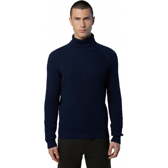 NORTH SAILS Maglione Uomo Dolcevita Finitura a Coste con Patch Logo