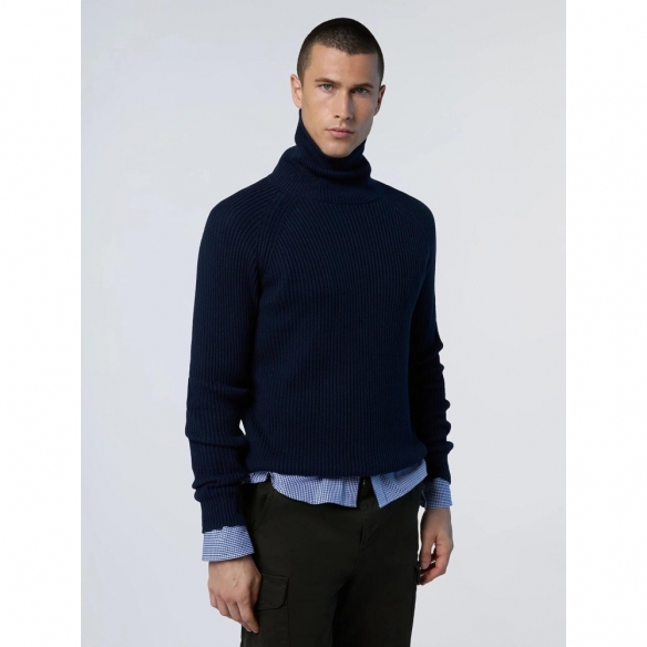 NORTH SAILS Maglione Uomo Dolcevita Finitura a Coste con Patch Logo