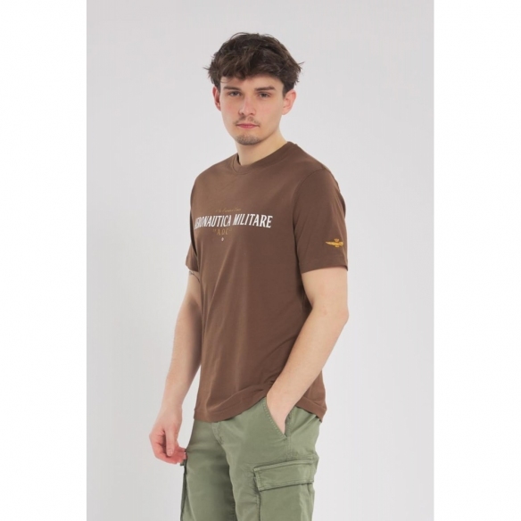 Aeronautica Militare T-Shirt Girocollo con Dettagli in Ecopelle