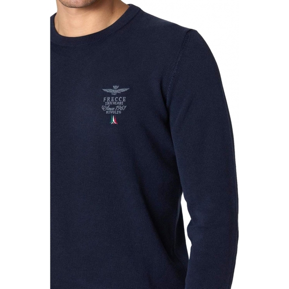 Aeronautica Militare Maglia Girocollo Frecce Tricolori in Cotone Punto Riso (Sag