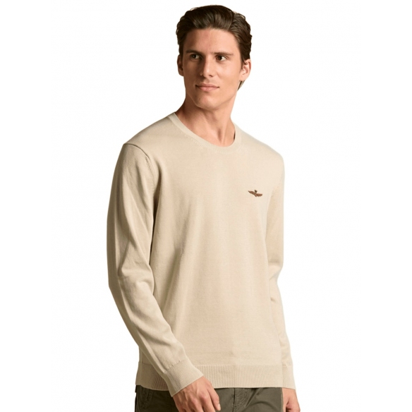 Aeronautioca Militare Maglia girocollo in cotone tinto filo (Pellican)