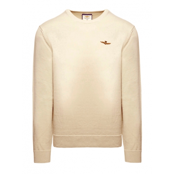 Aeronautioca Militare Maglia girocollo in cotone tinto filo (Pellican)
