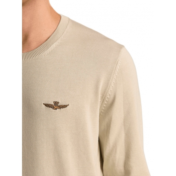 Aeronautioca Militare Maglia girocollo in cotone tinto filo (Pellican)