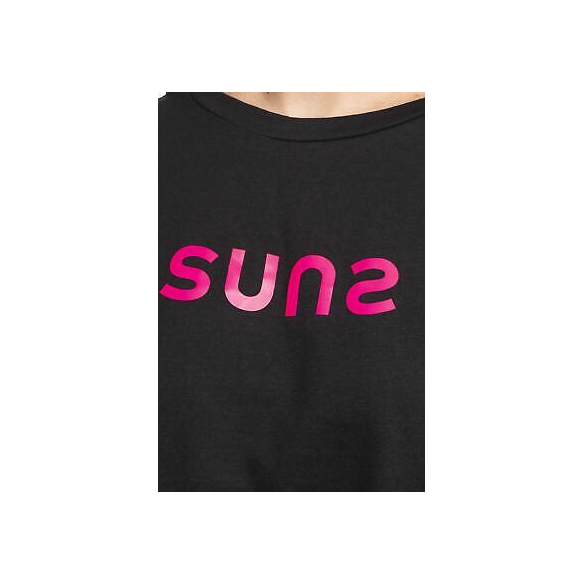 SUNS - T-Shirt Nera in Cotone con Logo Stampato sul Petto e sulla Manica. Il