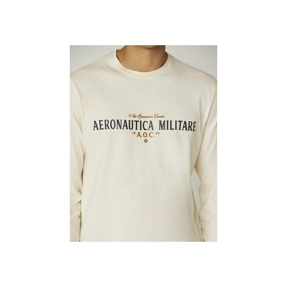 Aeronautica Militare Maglia M.L. con Stampa in Gomma A.O.C. (Cream White)