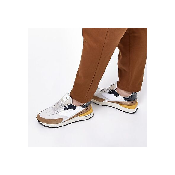 D.A.T.E. Sneakers Uomo Lampo Nylon (White-Beige)