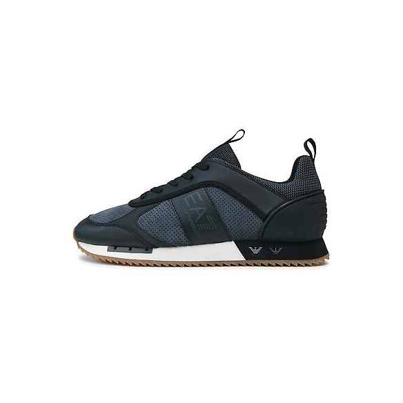 EA7 Uomo Scarpe da Ginnastica in Pelle con Logo Laterale, Nero