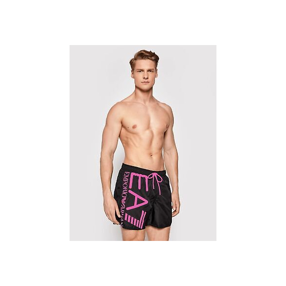 Emporio Armani EA7 Costume da Bagno Uomo Boxer con Maxi Logo (Nero Viola)
