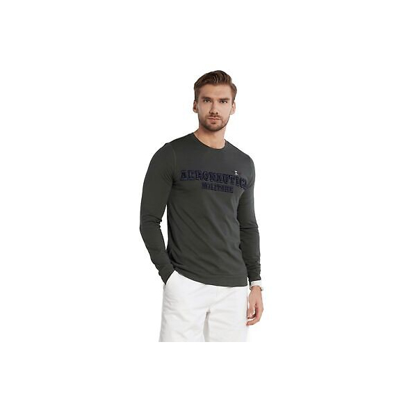Aeronautica Militare Maglia M.L. in Cotone con Ricamo Logo 3D (Dark Green)