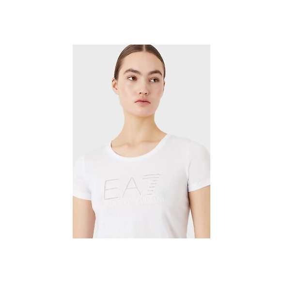 Emporio Armani EA7 T-Shirt Girocollo Sparkle in Cotone (White)