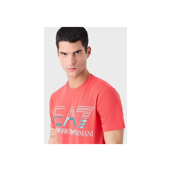 Emporio Armani EA7 T-Shirt Logo Series in Jersey di Cotone Stretch (Corallo)