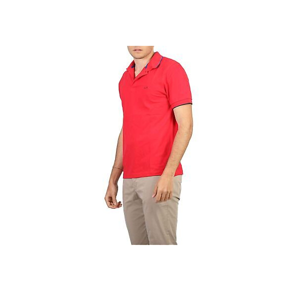SUN 68 Polo Small Stripes ON Collar da Uomo Rosso Fuoco, A31110 (S)