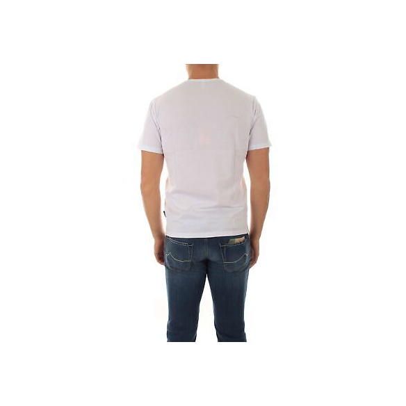 SUN68 T-Shirt Uomo Round Solid Pocket T33101 Bianca PE23 in Cotone con Taschino