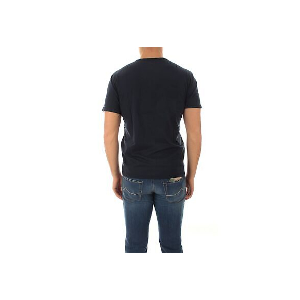 SUN68 T-Shirt Uomo Round Solid Pocket T33101 Blu Scuro PE23 in Cotone con