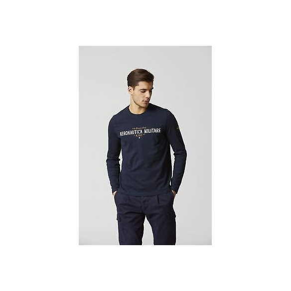 Aeronautica Militare Maglia M.L. con Stampa in Gomma A.O.C. (Dark Blu)