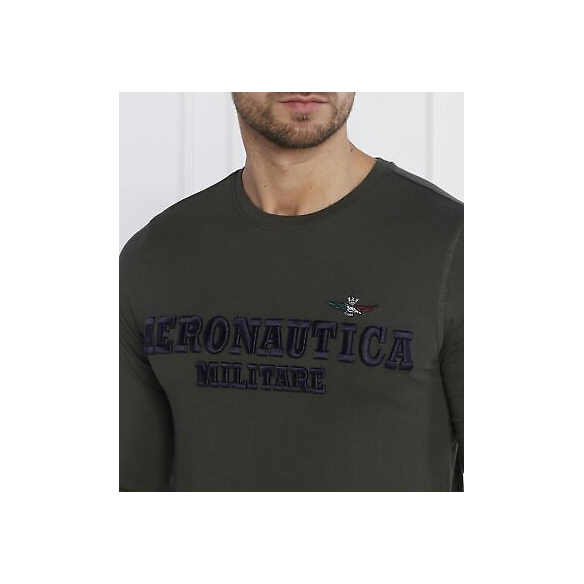 Aeronautica Militare Maglia M.L. in Cotone con Ricamo Logo 3D (Dark Green)