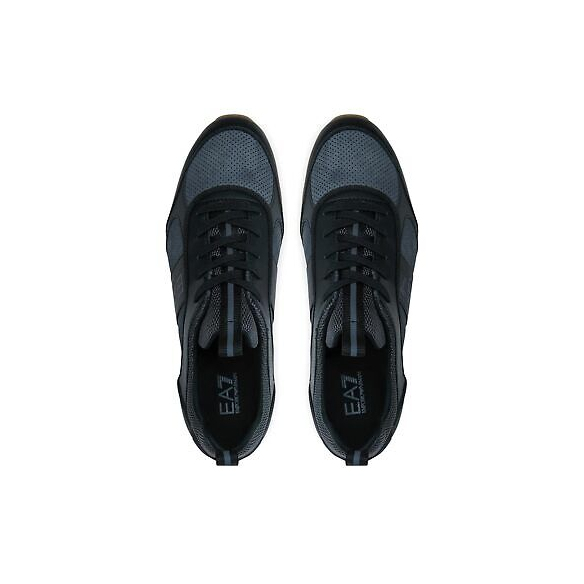 EA7 Uomo Scarpe da Ginnastica in Pelle con Logo Laterale, Nero