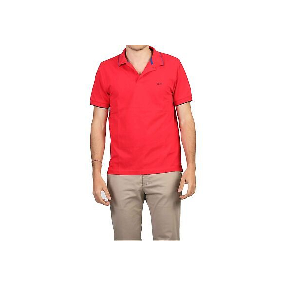 SUN 68 Polo Small Stripes ON Collar da Uomo Rosso Fuoco, A31110 (L)