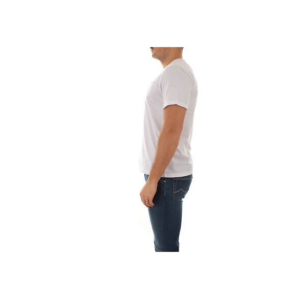 SUN68 T-Shirt Uomo Round Solid Pocket T33101 Bianca PE23 in Cotone con Taschino