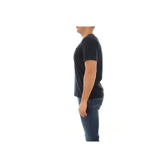 SUN68 T-Shirt Uomo Round Solid Pocket T33101 Blu Scuro PE23 in Cotone con