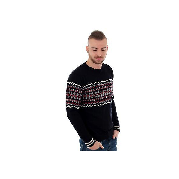 Maglia Jack & Jones Madison Uomo Blu Girocollo in Fantasia jacquard12163283 S