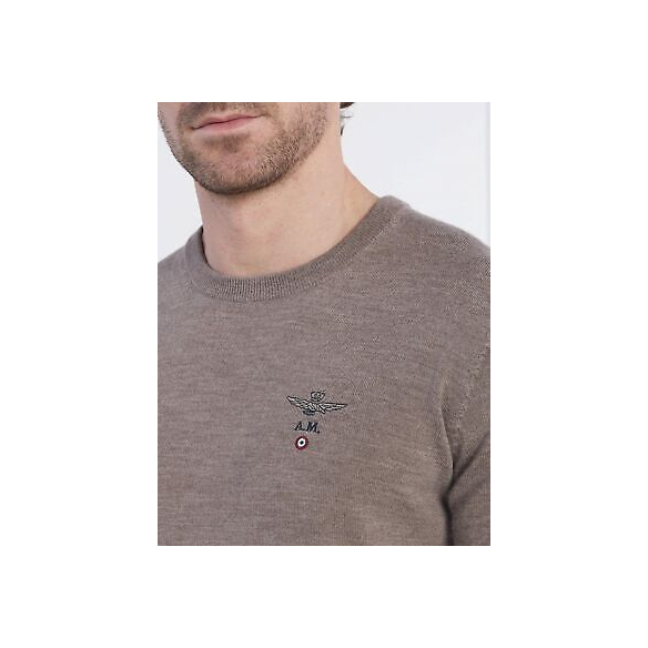 Aeronautica Militare Maglia Girocollo Uomo in Pura Lana (Beige Melange)