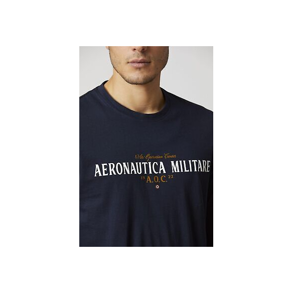 Aeronautica Militare Maglia M.L. con Stampa in Gomma A.O.C. (Dark Blu)