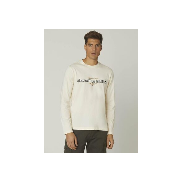 Aeronautica Militare Maglia M.L. con Stampa in Gomma A.O.C. (Cream White)
