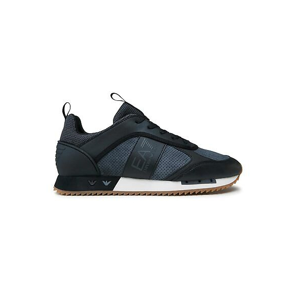 EA7 Uomo Scarpe da Ginnastica in Pelle con Logo Laterale, Nero