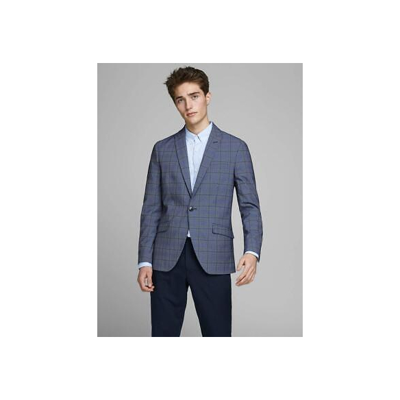 JACK & JONES - Blazer da Maschio, a Quadretti Navy Scuro 52