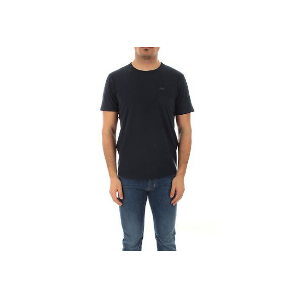SUN68 T-Shirt Uomo Round Solid Pocket T33101 Blu Scuro PE23 in Cotone con