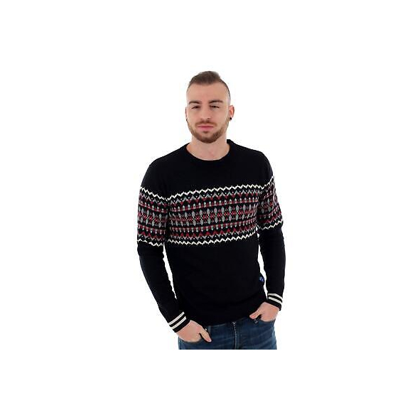 Maglia Jack & Jones Madison Uomo Blu Girocollo in Fantasia jacquard12163283 S