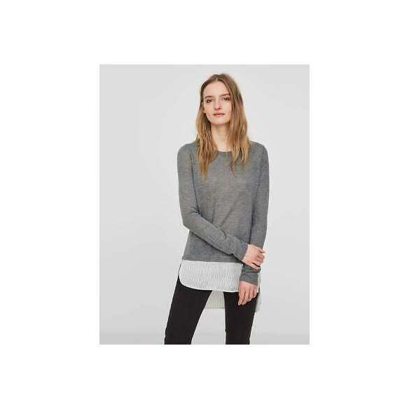Vero Moda Vmania LS O-Neck Blouse Felpa, Grigio (Medium Grey Melange Stripes: