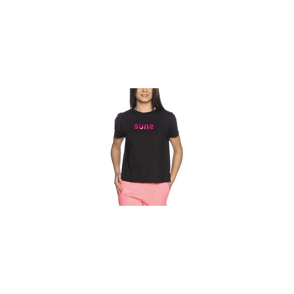 SUNS - T-Shirt Nera in Cotone con...