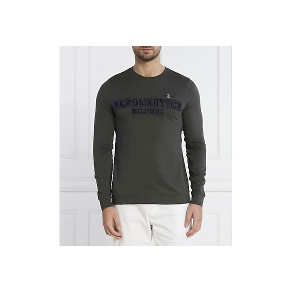 Aeronautica Militare Maglia M.L. in Cotone con Ricamo Logo 3D (Dark Green)