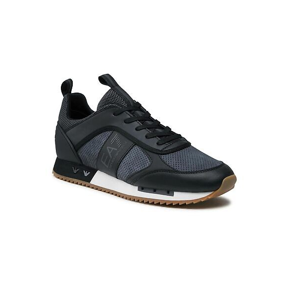 EA7 Uomo Scarpe da Ginnastica in Pelle con Logo Laterale, Nero
