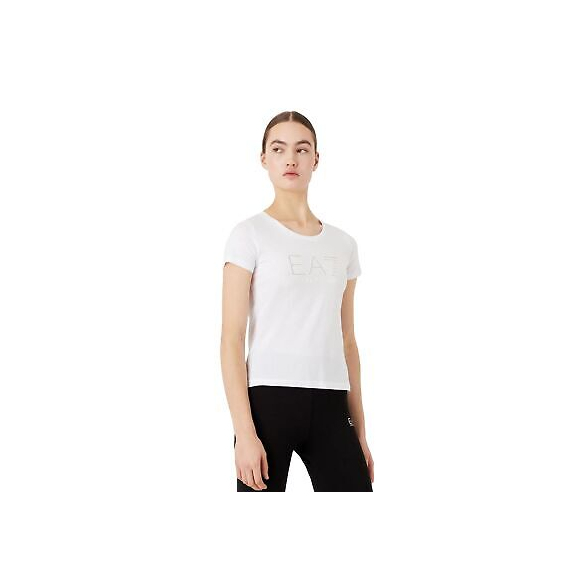 Emporio Armani EA7 T-Shirt Girocollo Sparkle in Cotone (White)