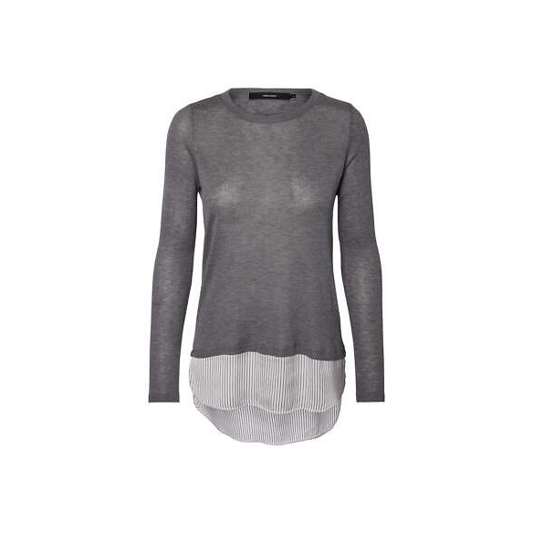 Vero Moda Vmania LS O-Neck Blouse Felpa, Grigio (Medium Grey Melange Stripes: